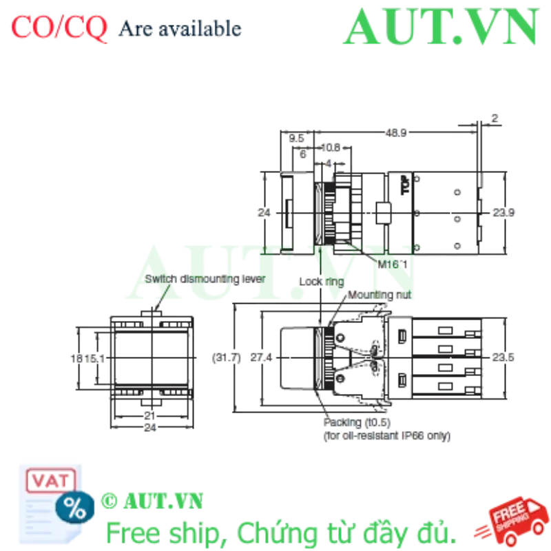 Ảnh của Công tắc nút nhấn Omron A16L-JGA-24D-2S