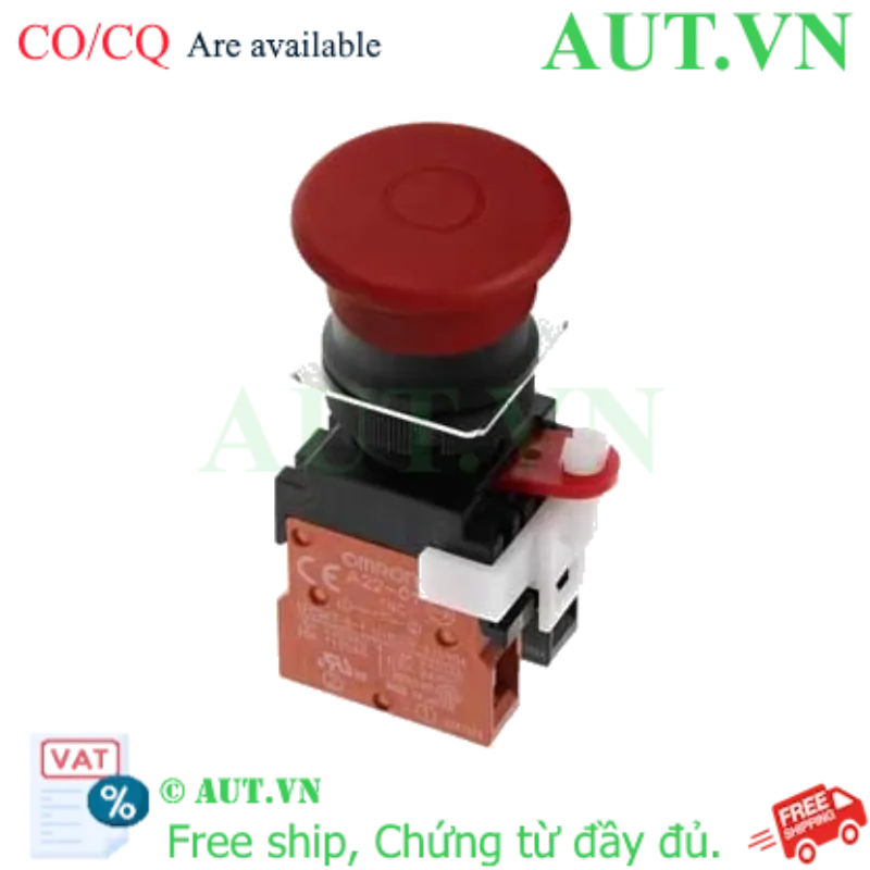 Ảnh của Nút Dừng Khẩn Cấp Omron A22E-MP-01 | Đầu Nấm 40mm, 1NC, IP65 - AUT VN