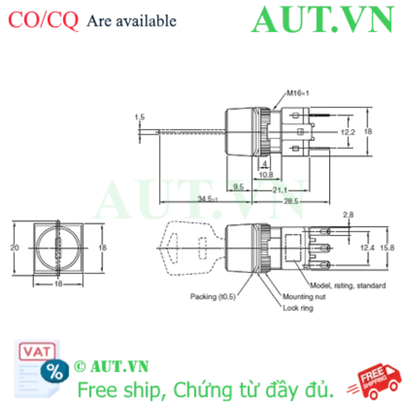 Ảnh của Công tắc nút nhấn Omron A165K-A3M-2