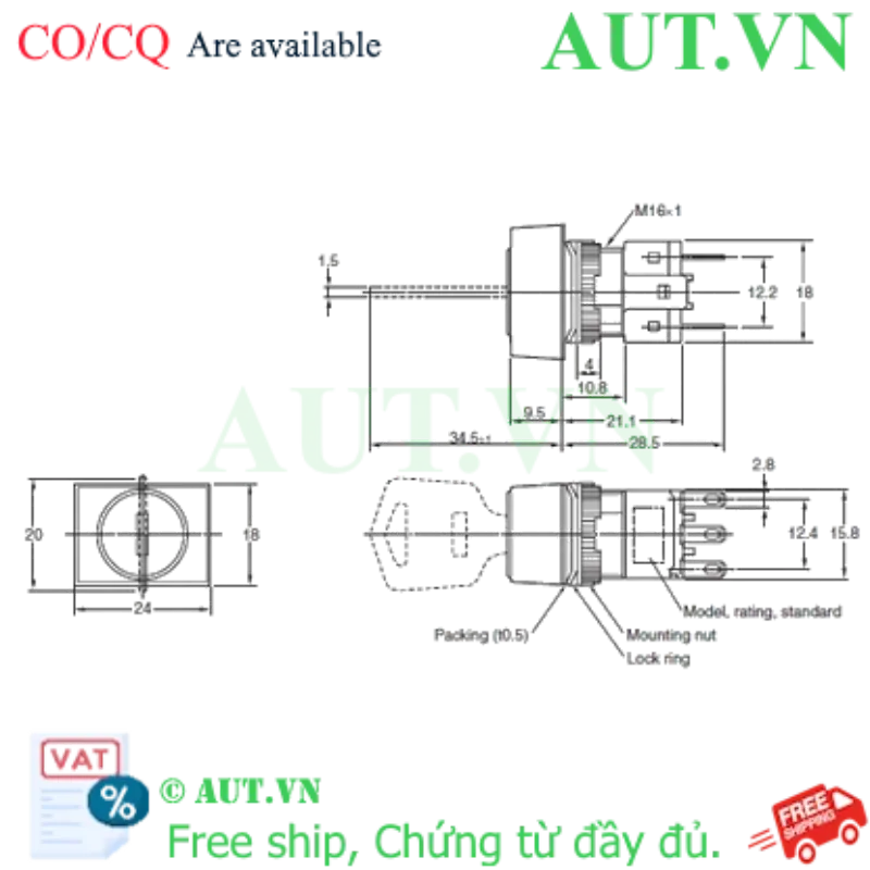 Ảnh của Công tắc nút nhấn Omron A165K-J3ML-2