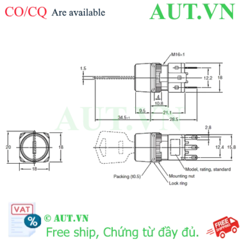 Ảnh của Công tắc nút nhấn Omron A165K-T2MR-2