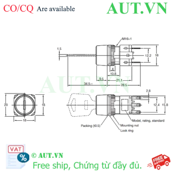 Ảnh của Công tắc nút nhấn Omron A165K-T3MR-2