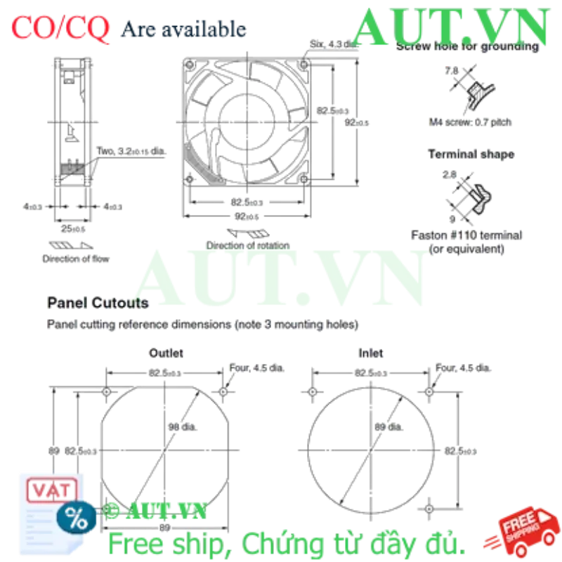 Ảnh của Quạt Thông Gió Omron R87F-A1A93HP | 100VAC, 92x92mm, Vòng Bi Siêu Bền