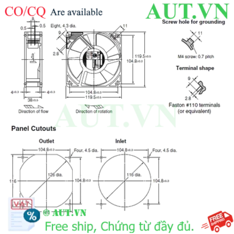 Ảnh của Quạt Thông Gió Omron R87F-A4A15LP 200VAC - 120mm, Vòng Bi Cầu Siêu Bền, Tản Nhiệt Tủ Điện