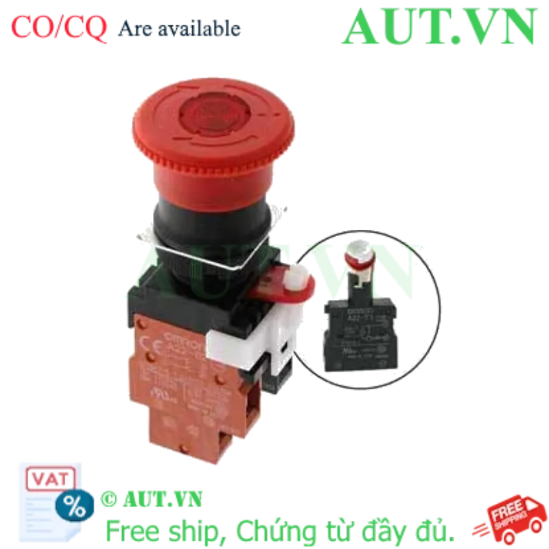 Ảnh của Nút Nhấn Dừng Khẩn Cấp Omron A22EL-M-T1-02 | Đầu Nấm 40mm, LED 100VAC, 2NC