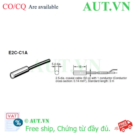 Ảnh của Cảm biến tiệm cận Omron E2C-C1A 5M: Siêu nhỏ 5.4mm, Chính xác 1mm, Chống dầu IP67