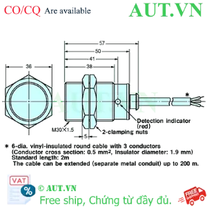 Ảnh của Cảm biến tiệm cận Omron E2F-X10F1 2M | M30, PNP NO, 10mm - AUT VN