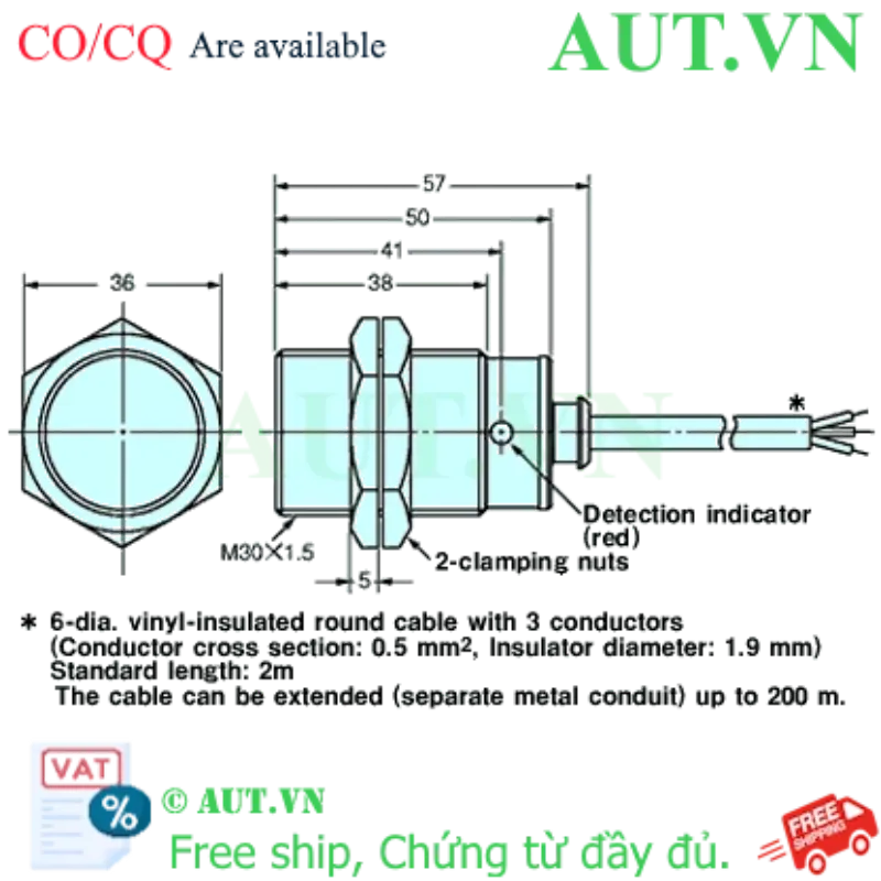 Ảnh của Cảm biến tiệm cận Omron E2F-X10F1 5M - M30, PNP, NO, 10mm (Shielded)
