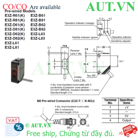 Ảnh của Cảm biến quang điện Omron E3Z-R81K-M3J 0.3M