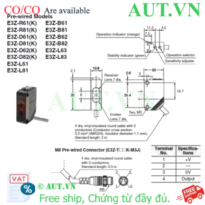 Ảnh của Cảm biến quang điện Omron E3Z-R81K-M3J 0.3M