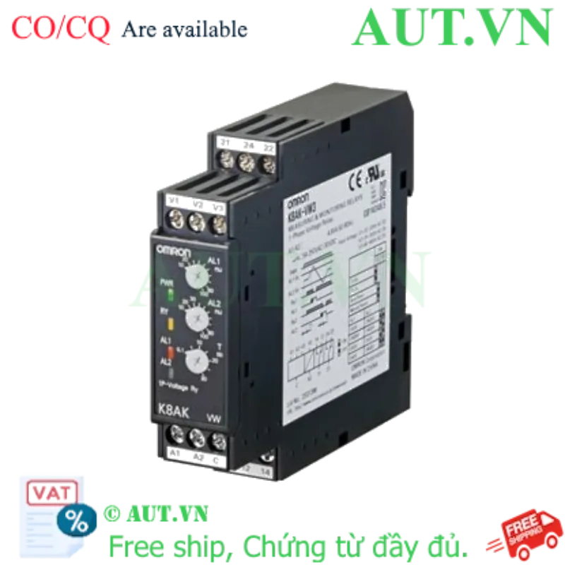 Ảnh của Rơ le giám sát điện áp Omron K8AK-VW2 24VAC/DC - Bảo vệ Quá/Thấp Áp, Chỉnh Delay, Slim 22.5mm