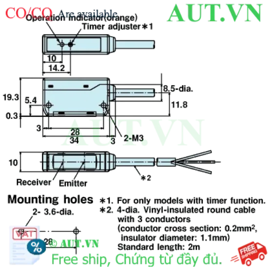 Ảnh của Cảm biến quang điện Omron E3S-LS3PT 2M