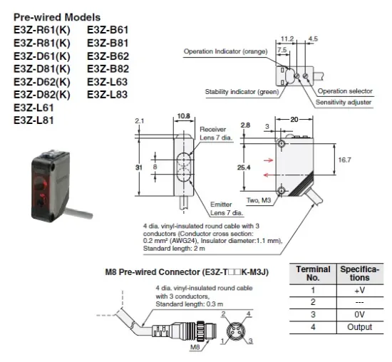Ảnh của Cảm biến quang điện Omron E3Z-D82K-M3J 0.3M