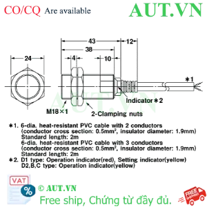 Ảnh của Cảm biến tiệm cận điện dung Omron E2EH-X7D1-T 5M - M18, 2 Dây DC, Khoảng cách 7mm