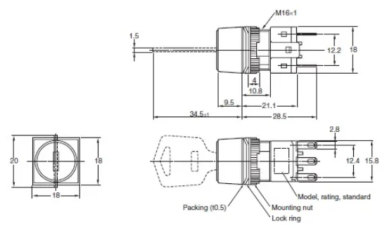 Ảnh của Công tắc nút nhấn Omron A165K-A2ML-2