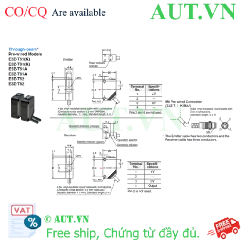 Ảnh của Cảm biến quang điện Omron E3Z-T81K-M3J 0.3M