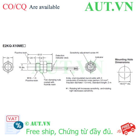 Ảnh của Cảm biến tiệm cận Omron E2KQ-X10ME1 5M - M18, NPN NO, Khoảng cách 10mm