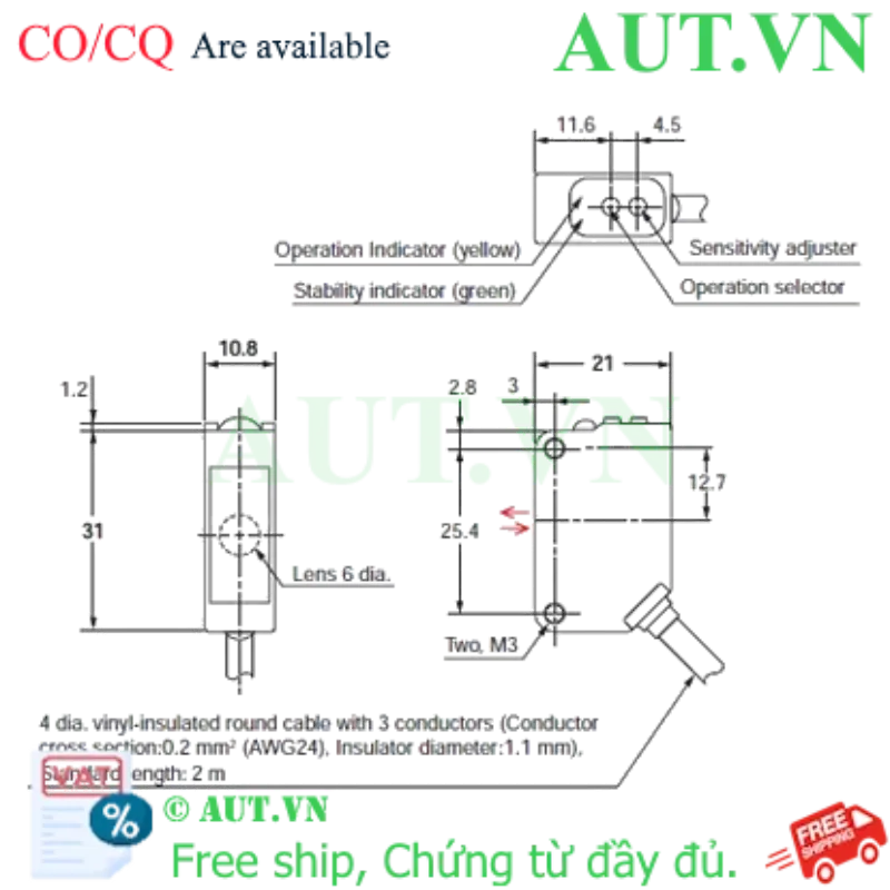 Ảnh của Cảm biến quang điện Omron E3ZM-B61T-C 2M