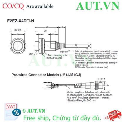 Ảnh của Cảm biến tiệm cận Omron E2EZ-X4D1-M1GJ 0.3M