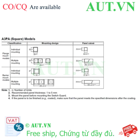 Ảnh của Công tắc nút nhấn Omron A3PA-90A11-12ER