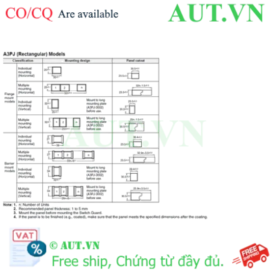 Ảnh của Công tắc nút nhấn Omron A3PJ-90E12-24EG