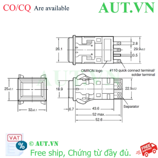 Ảnh của Công tắc nút nhấn Omron A3PJ-90G12-24EW