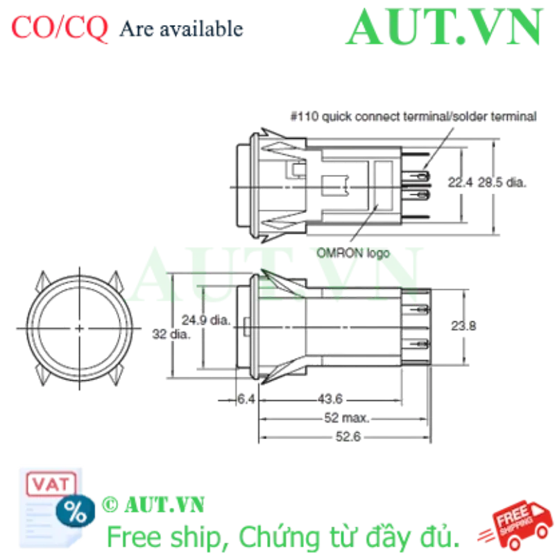 Ảnh của Công tắc nút nhấn Omron A3PT-90D12-24CR