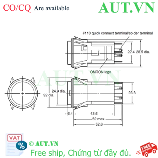 Ảnh của Công tắc nút nhấn Omron A3PT-90D12-24CW