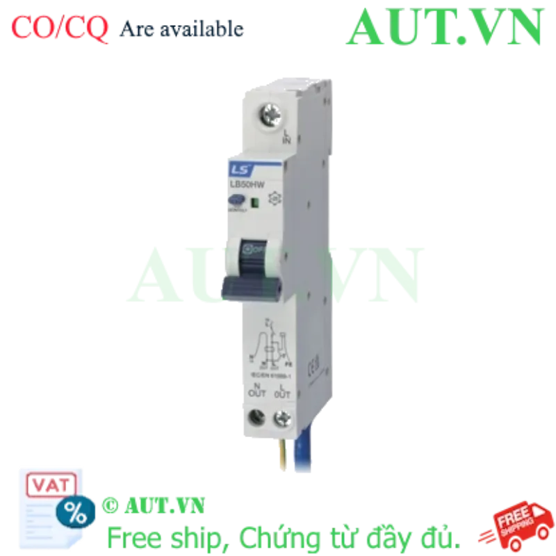 Ảnh của Aptomat chống giật dòng ngắn mạch 10kA LS LB50HW 1P+N C20 30mA AC-TYPE 
