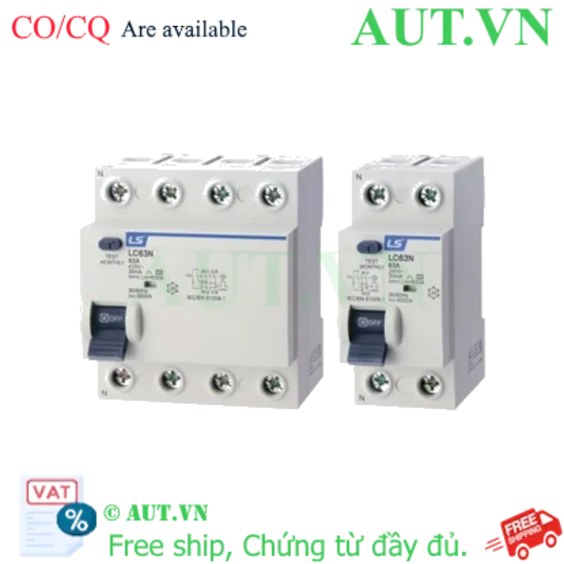 Ảnh của Áp tô mát chống giật dòng ngắn mạch 6kA LS LC63N 3P+N 63A 30mA AC-TYPE 