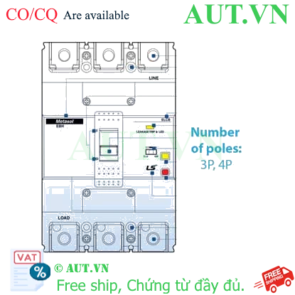 Ảnh của Aptomat khối chống giật 3 pha (ELCB) LS EBH103c-100-100/300/500 .