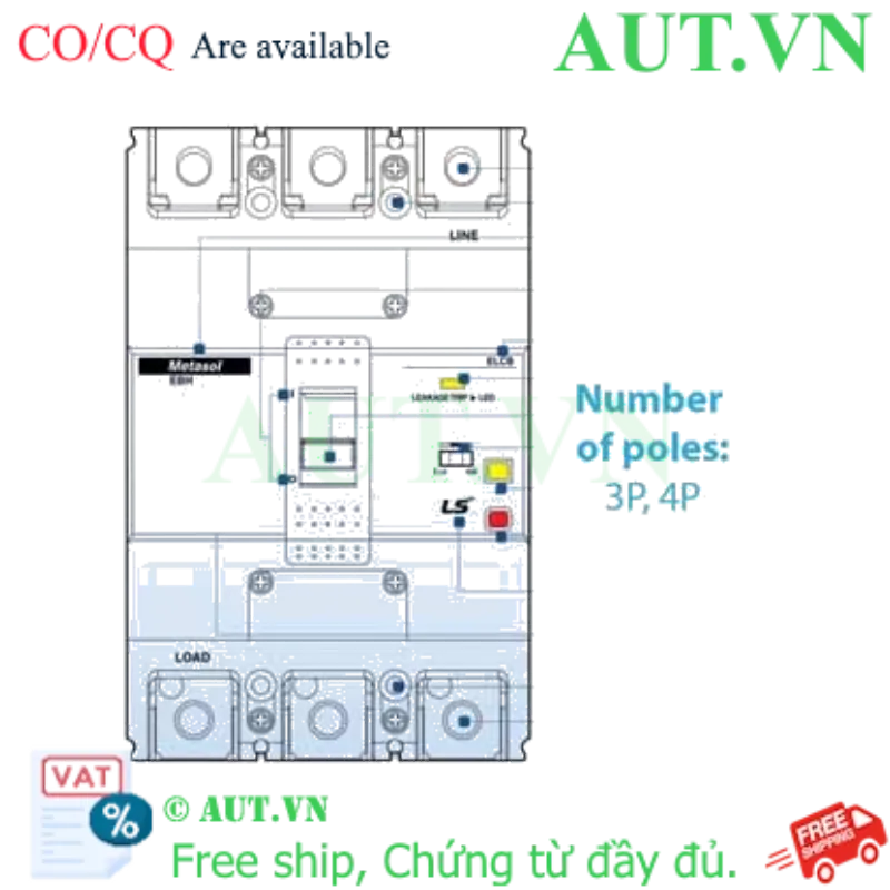 Ảnh của Aptomat khối chống giật 3 pha (ELCB) LS EBH403c-350-2A2s .