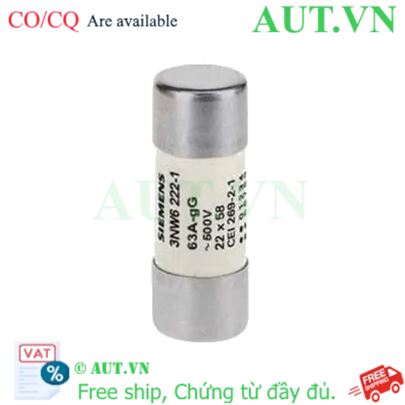 Ảnh của 3NW6222-1 cầu chì ống SIEMENS, 63A, 500VAC, 22x58 mm