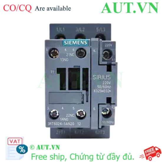 Ảnh của 3RT6024-1AN20 contactor 3 pha SIEMENS, 220VAC, 3NO