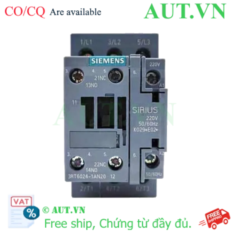 Ảnh của 3RT6024-1AN20 contactor 3 pha SIEMENS, 220VAC, 3NO