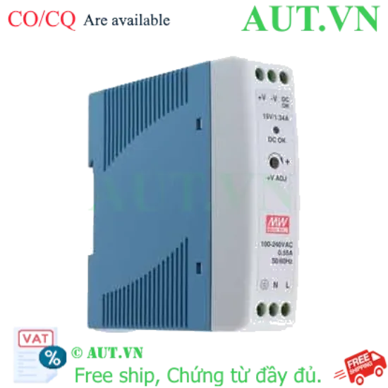Ảnh của Bộ Nguồn Mean Well MDR-20-15 | 15VDC 20W | Lắp Ray DIN Siêu Mỏng, Bảo Vệ Quá Tải - AUT VN