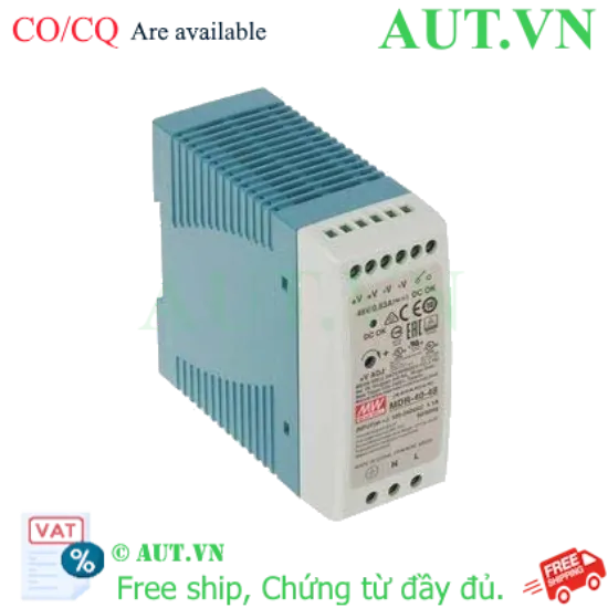 Ảnh của Bộ nguồn MEAN WELL MDR-40-48 (48V-0.83A-40W) - Lắp Ray DIN, Hiệu Suất Cao, Chính Hãng AUT VN