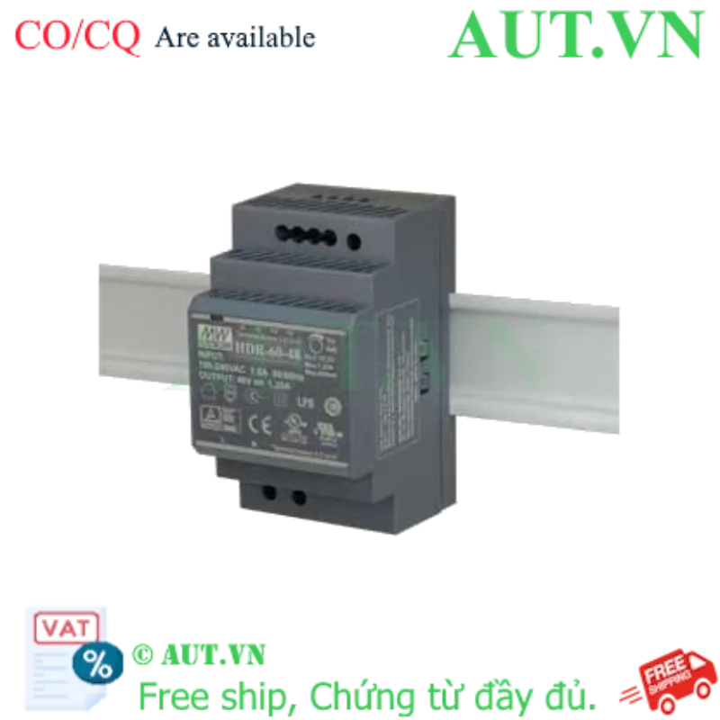 Ảnh của Nguồn Xung Mean Well HDR-60-48 | 48V 1.25A 60W | Thiết Kế Slim Lắp Thanh Ray DIN Rail