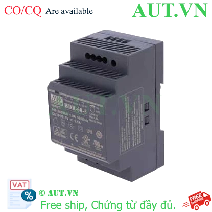 Ảnh của Bộ nguồn 60W siêu mỏng dạng bậc lắp thanh ray MEAN WELL HDR-60-5 