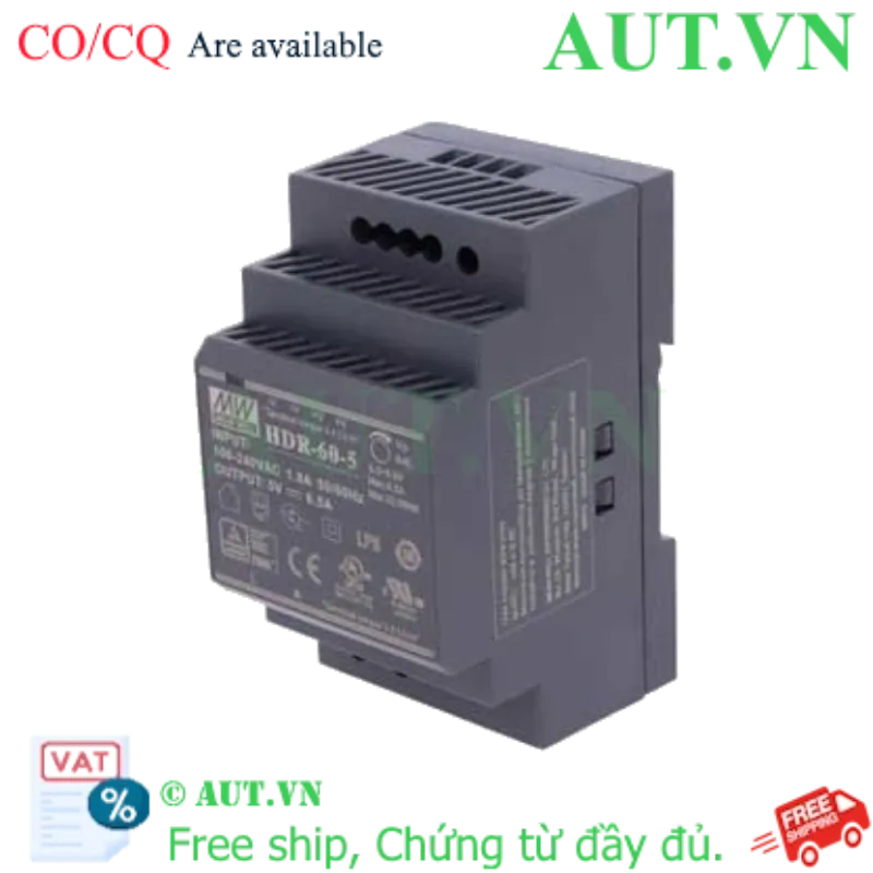 Ảnh của Bộ Nguồn Mean Well HDR-60-5 (5V-12A-60W) Siêu Mỏng, Lắp Thanh Ray DIN Rail, Hiệu Suất Cao