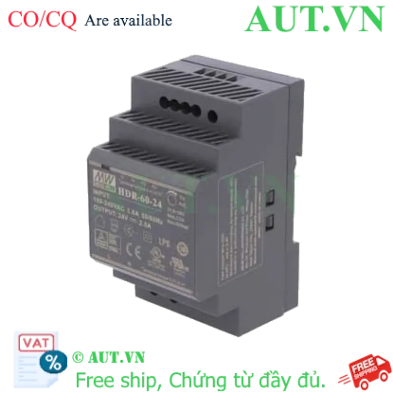 Ảnh của Bộ Nguồn Mean Well HDR-60-24 (24V 2.5A 60W) - Siêu Mỏng, Lắp Ray DIN, Hiệu Suất Cao | AUT VN