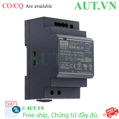Ảnh của Bộ nguồn 60W siêu mỏng dạng bậc lắp thanh ray MEAN WELL HDR-60-15 