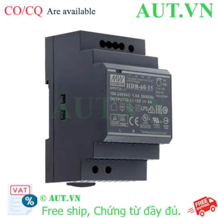 Ảnh của Bộ Nguồn Mean Well HDR-60-15 (15V 4A 60W) - Thiết Kế Slim, Lắp Thanh Ray DIN Rail