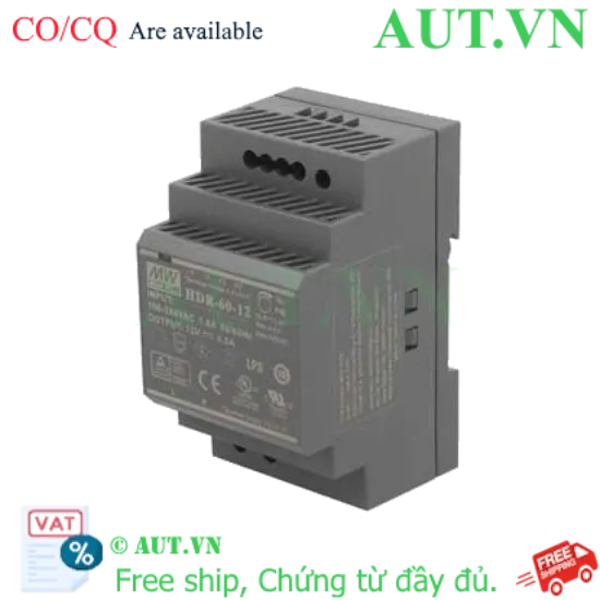 Ảnh của Bộ Nguồn Mean Well HDR-60-12 (12V-4.5A-60W): Siêu Mỏng, Lắp Thanh Ray DIN, Chính Hãng AUT VN