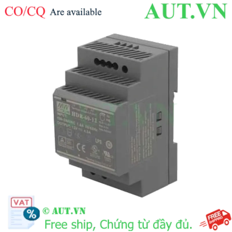 Ảnh của Bộ Nguồn Mean Well HDR-60-12 (12V-4.5A-60W) - Siêu Mỏng, Lắp Thanh Ray DIN | AUT VN