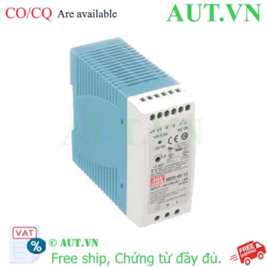 Ảnh của Bộ Nguồn Mean Well MDR-60-12 (12V-5A-60W): Lắp Ray DIN, Bảo Vệ Quá Tải, Chính Hãng AUT VN
