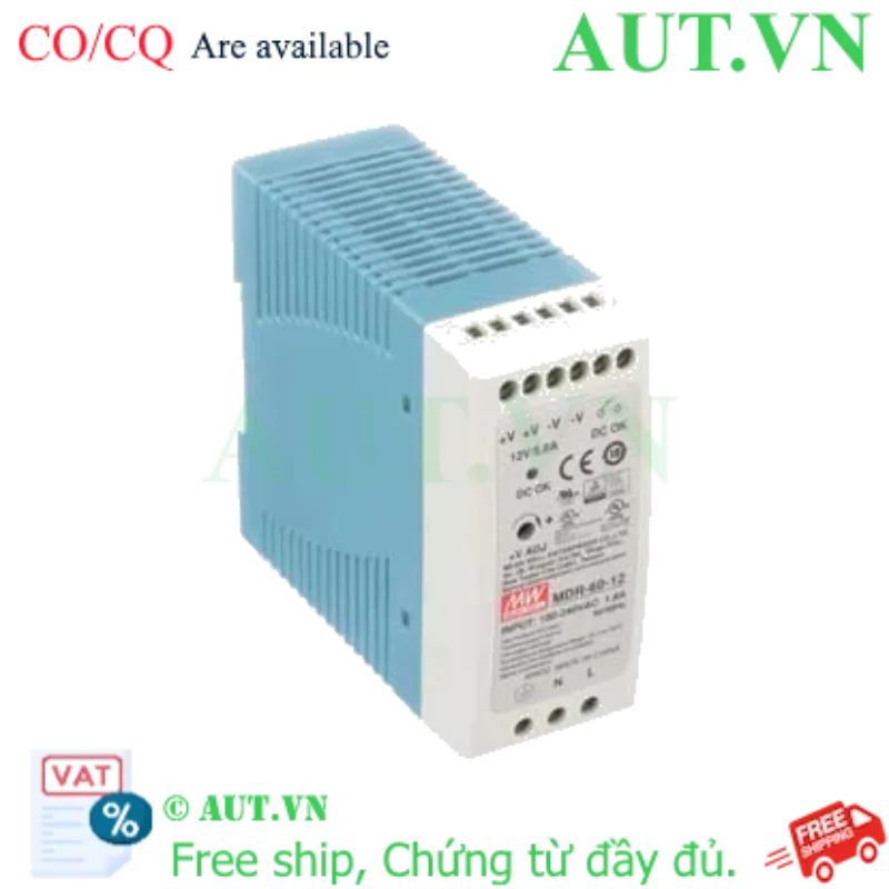 Ảnh của Bộ Nguồn Mean Well MDR-60-12 (12V-5A-60W) - Lắp Ray DIN, Bảo Vệ Toàn Diện, Hiệu Suất Cao | AUT VN