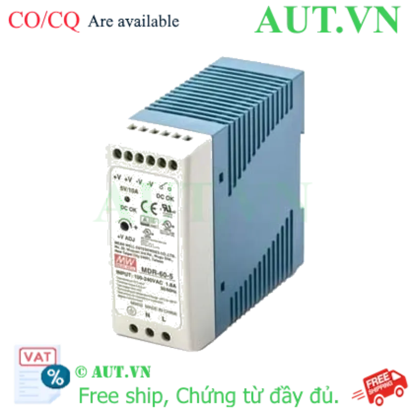 Ảnh của Bộ Nguồn Mean Well MDR-60-5 (5V 10A 50W) - Lắp Ray DIN, Bảo Vệ Quá Tải - AUT VN