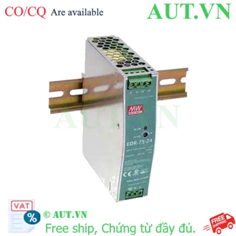 Ảnh của Bộ Nguồn Mean Well EDR-75-24 (24V 3.2A 75W) Slim Siêu Mỏng, Lắp Thanh Ray DIN Rail, Chính Hãng AUT VN