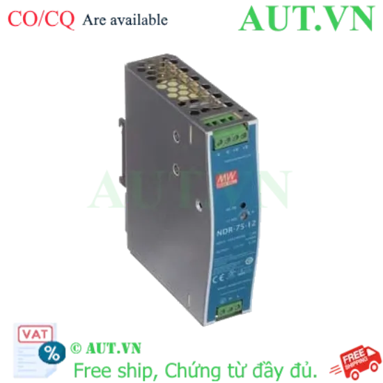 Ảnh của Bộ Nguồn Mean Well NDR-75-12 | 12V 6.3A 75W | Lắp Thanh Ray DIN, Siêu Mỏng, Chính Hãng AUT VN